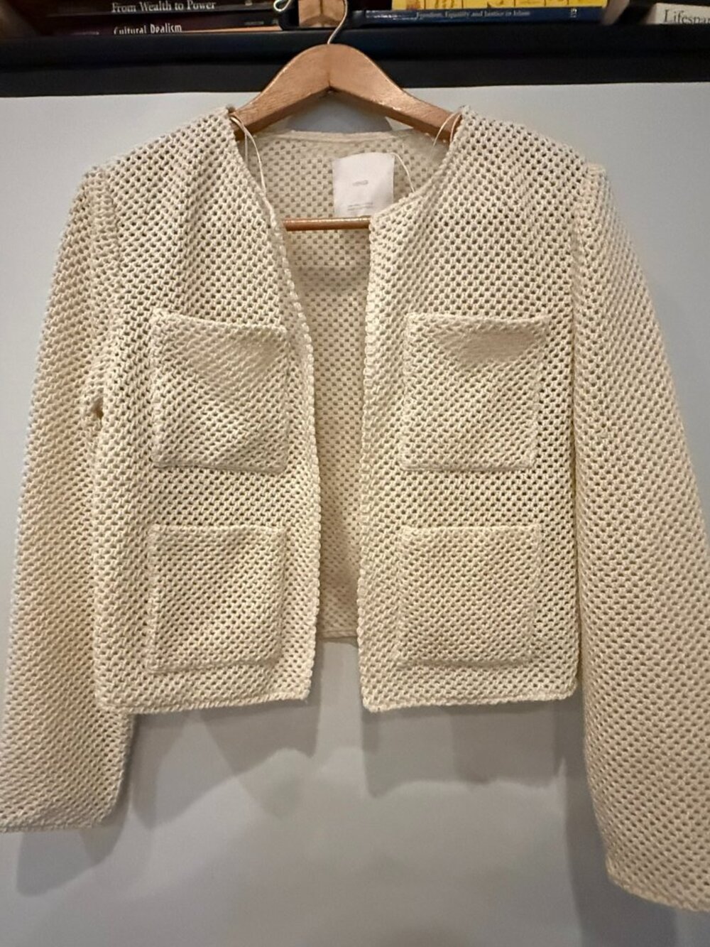 Mango cream openwork cropped knit jacket